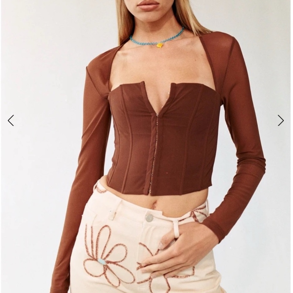 With Jean Brown Long Sleeve Crop Top